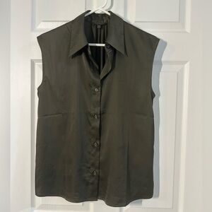 Banana Republic Dark Olive Green Satin Sleeveless Blouse